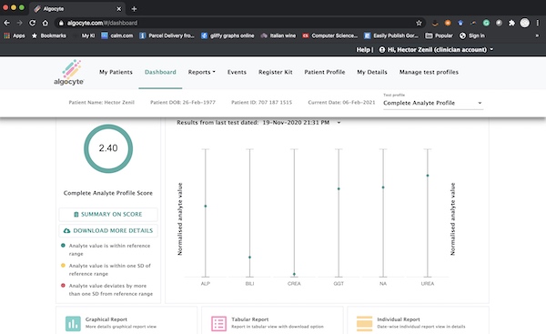 A dashboard on the Internet will allow patients and, if consent has been given, their primary care physician to read the relevant blood values promptly after the blood sample has been taken. Photo: PR/Oxford Immune Algorithmics