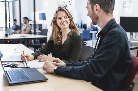 Cathleen Scharfe during a conversation in her office at the Dresden Impact Hub. Photo: Siegfried Michael Wagner for "herzdigital